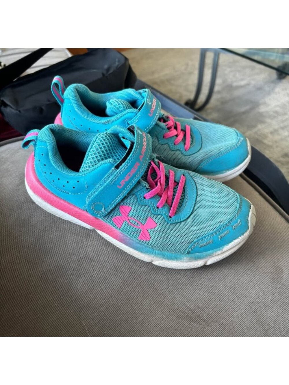 Under Armour Blue and Pink Velcro Running Shoes Sz 1.5